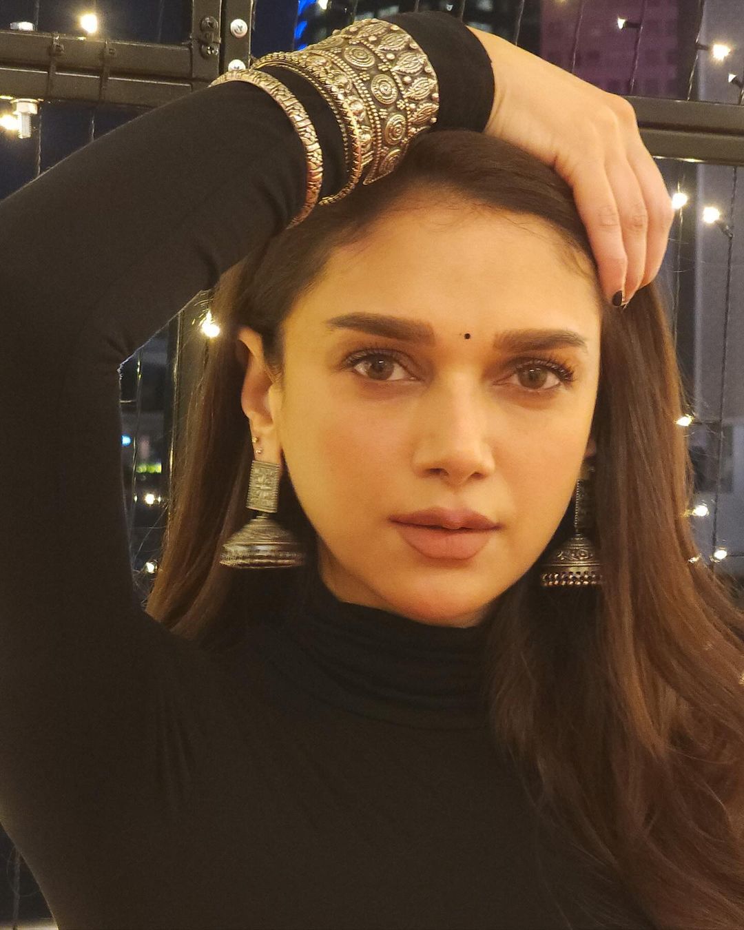 North Indian Actress Aditi Rao Hydari In Black Long Gown